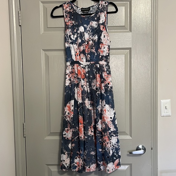 Hemant & Nandita Anthropologie Lazuli Watercolor Floral Eyelet Midi Dress - Picture 6 of 9